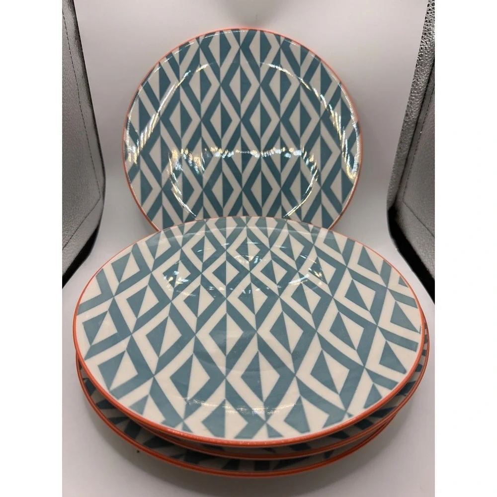 4 Better Homes & Gardens Piers Teal Porcelain Salad Plates 8.5in Discontinued